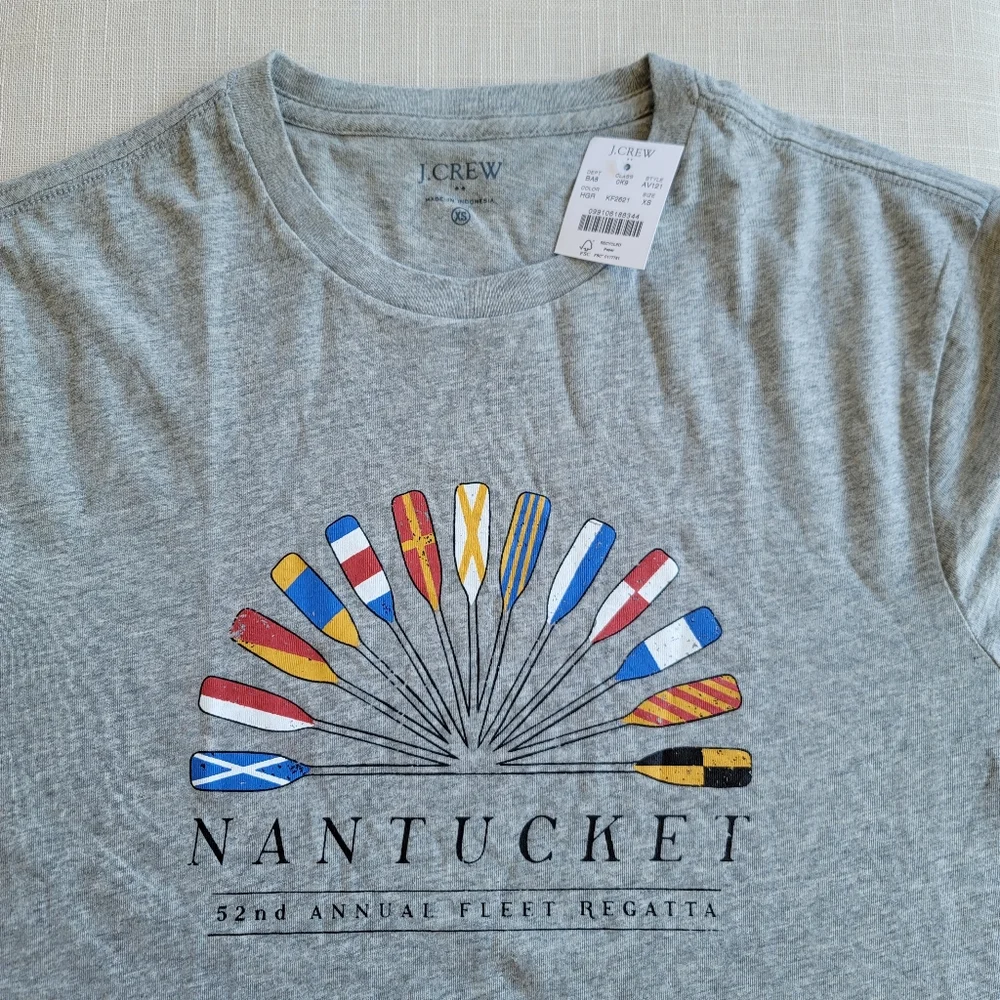 New! J. Crew sz XS X-Small Nantucket Oars Graphic Gray T-shirt Top NWT